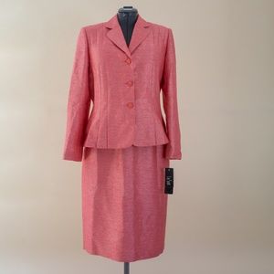 Le Suit Salmon Pink Skirt Suit NWT